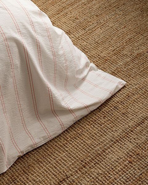 Linda gestreept eenpersoons dekbedovertrekset van 100% gewassen seersucker katoen - wit/koraal - 3