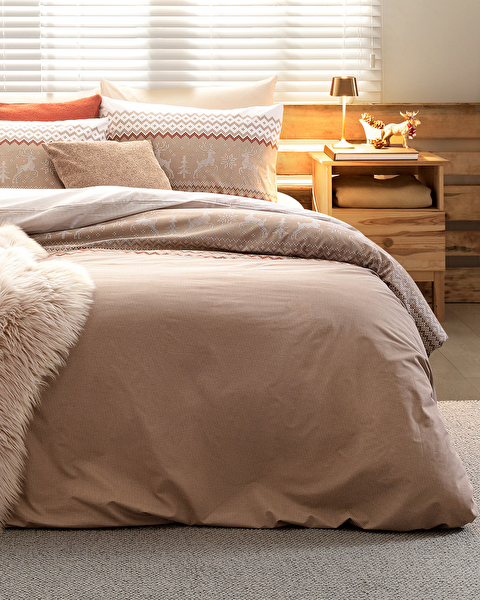 Manchot eenpersoons dekbedovertrekset van 100% katoen met Ranforce-print - Beige - 0