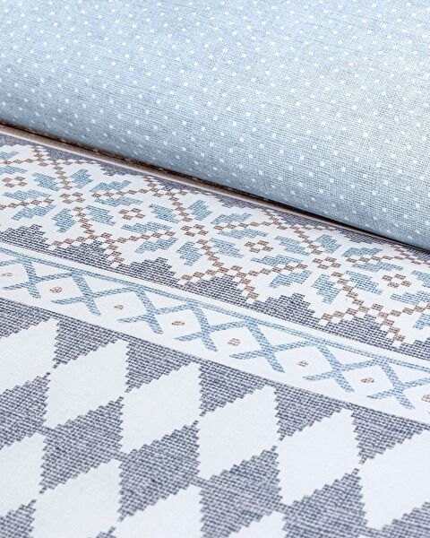 Ensemble de housse de couette imprimé Ranforce 100 % coton simple Benoit - Beige/Bleu - 1