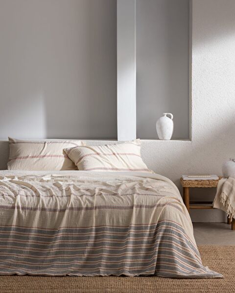 Breville Sıngle Sıze Muslın Yarn Dyed Duvet Cover Set - Fıtted - 0