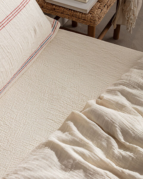 Breville Sıngle Sıze Muslın Yarn Dyed Duvet Cover Set - Fıtted - 4