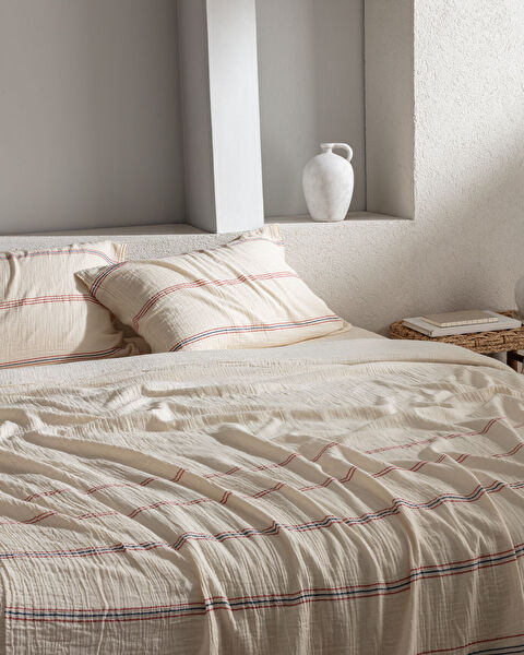 Breville Sıngle Sıze Muslın Yarn Dyed Duvet Cover Set - Fıtted - 1