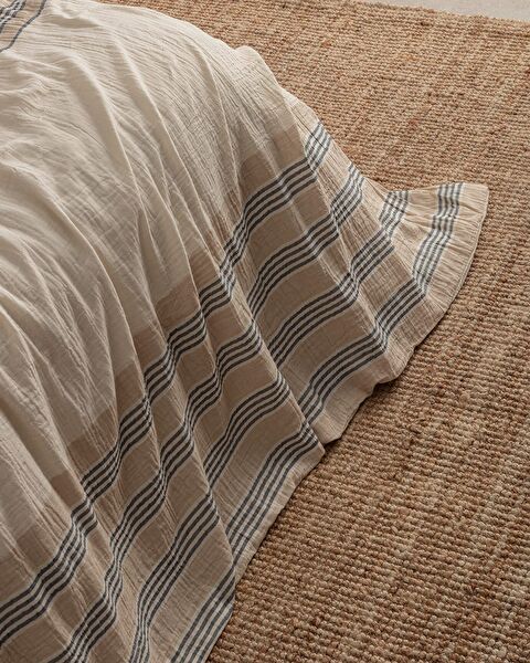 Sheryl Sıngle Sıze Muslın Yarn Dyed Duvet Cover Set - Fıtted - 2