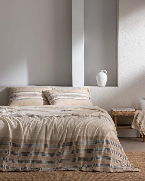Sheryl Sıngle Sıze Muslın Yarn Dyed Duvet Cover Set - Fıtted - 0