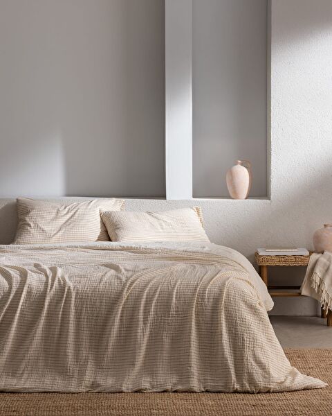 Agnes Sıngle Sıze Muslın Yarn Dyed Duvet Cover Set - Fıtted - 0