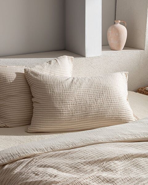 Agnes Sıngle Sıze Muslın Yarn Dyed Duvet Cover Set - Fıtted - 3