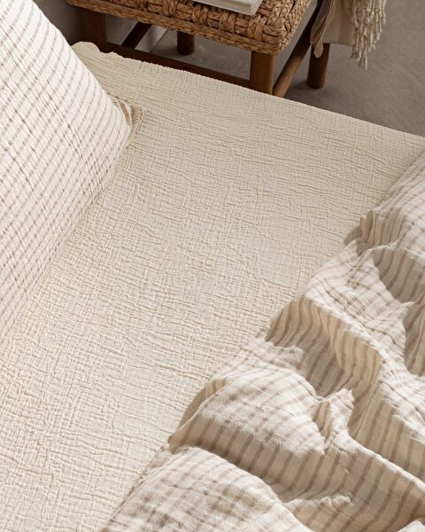 Agnes Sıngle Sıze Muslın Yarn Dyed Duvet Cover Set - Fıtted - 4