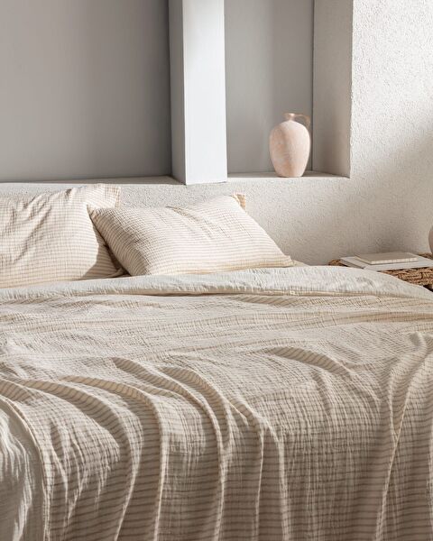 Agnes Sıngle Sıze Muslın Yarn Dyed Duvet Cover Set - Fıtted - 1