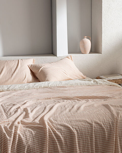 Agnes Sıngle Sıze Muslın Yarn Dyed Duvet Cover Set - Fıtted - 1