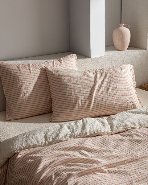 Agnes Sıngle Sıze Muslın Yarn Dyed Duvet Cover Set - Fıtted - 3