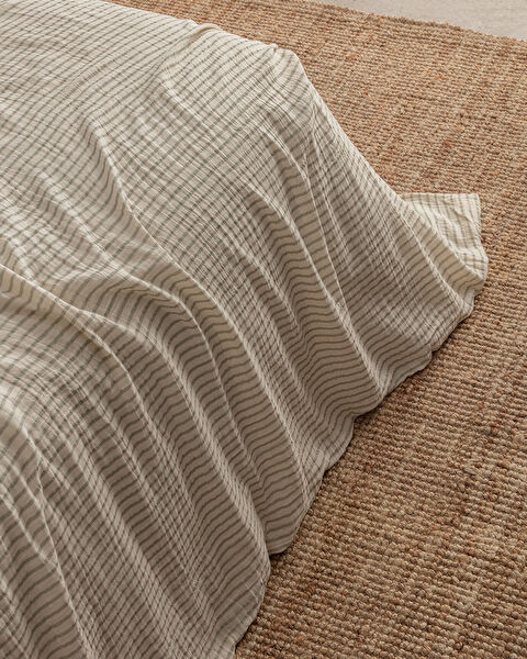 Agnes Sıngle Sıze Muslın Yarn Dyed Duvet Cover Set - Fıtted - 2