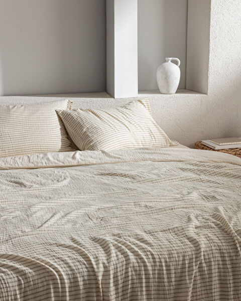 Agnes Sıngle Sıze Muslın Yarn Dyed Duvet Cover Set - Fıtted - 1