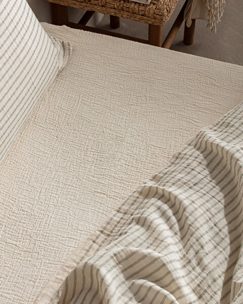 Agnes Sıngle Sıze Muslın Yarn Dyed Duvet Cover Set - Fıtted - 4