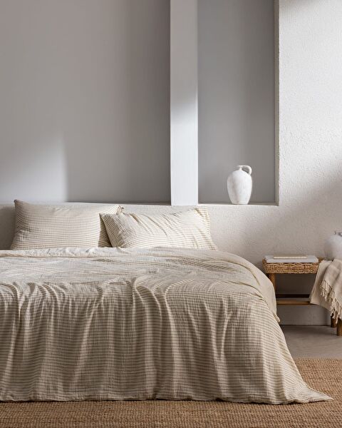 Agnes Sıngle Sıze Muslın Yarn Dyed Duvet Cover Set - Fıtted - 0