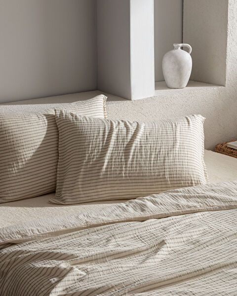 Agnes Sıngle Sıze Muslın Yarn Dyed Duvet Cover Set - Fıtted - 3