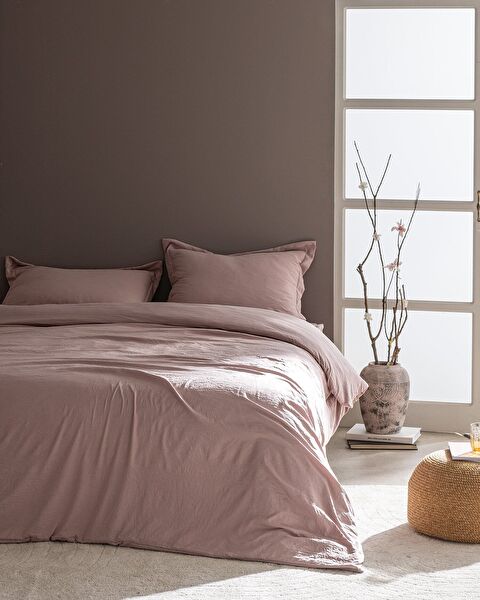 Mona elastische dekbedovertrekset van microvezel, poeder - 0