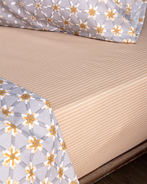 Rainger Single Cotton Printed Duvet Cover Set - Grey/Beige - 2