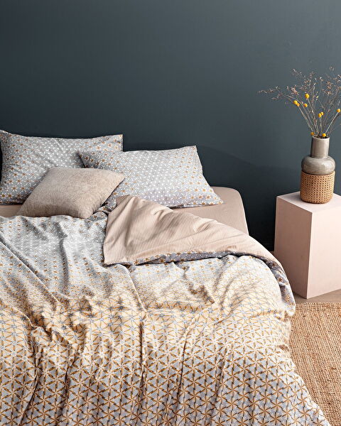 Rainger Single Cotton Printed Duvet Cover Set - Grey/Beige - 0