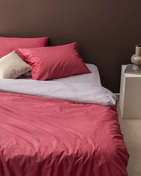 Juin Single Cotton Printed Duvet Cover Set - Claret Red - 1