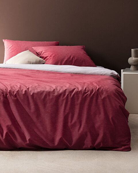 Juin Single Cotton Printed Duvet Cover Set - Claret Red - 0