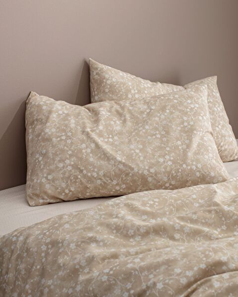 Fiance katoenen eenpersoons dekbedovertrekset met print - beige - 2