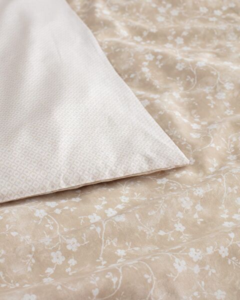 Fiance katoenen eenpersoons dekbedovertrekset met print - beige - 4