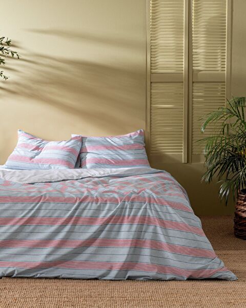 Marc Eenpersoons dekbedovertrekset met print - Blauw/Rood - 0