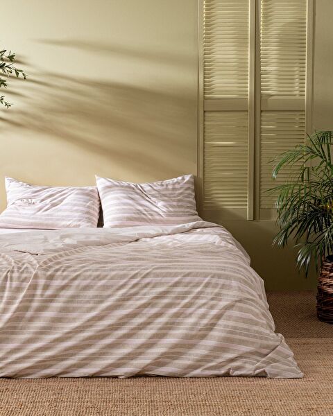 Ensemble de housse de couette simple en coton imprimé Darvell - Beige - 0