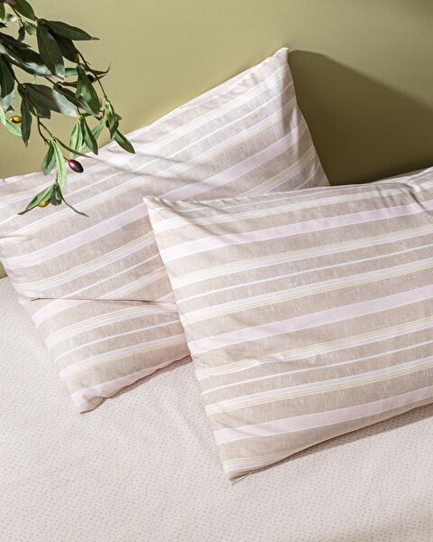 Ensemble de housse de couette simple en coton imprimé Darvell - Beige - 4