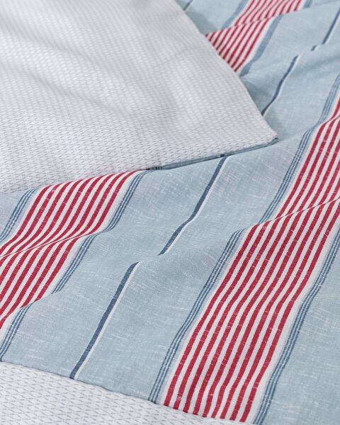 Marc Eenpersoons katoenen dekbedovertrekset met print - Blauw/Rood - 6