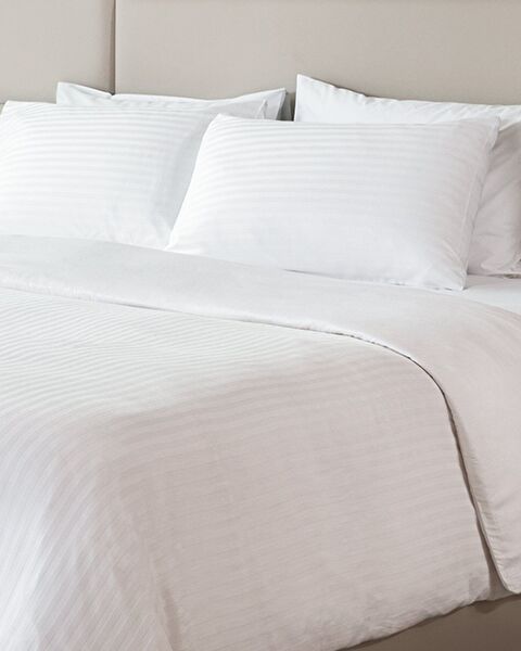 Sıbyla Double Satin Striped Duvet Cover - White - 1