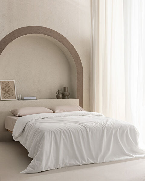 Manon Double 100% Cotton Ranforce Plain Duvet Cover - White - 0