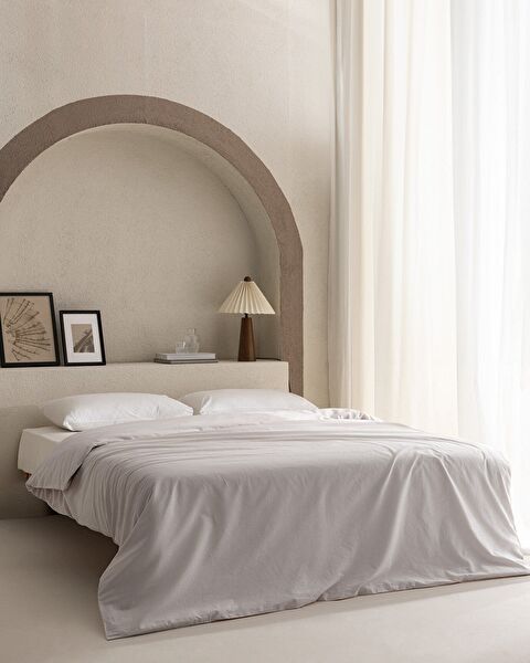 Manon Double 100% Cotton Ranforce Plain Duvet Cover - Stone - 0