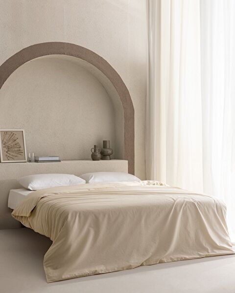 Manon tweepersoons 100% katoenen Ranforce effen dekbedovertrek - Beige - 0