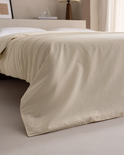 Manon tweepersoons 100% katoenen Ranforce effen dekbedovertrek - Beige - 1