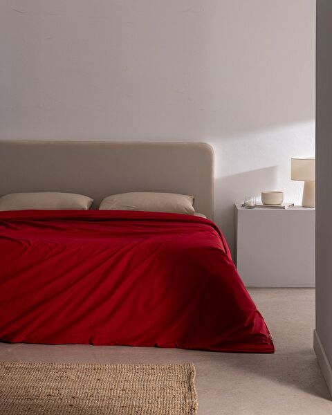 Manon Double 100% Cotton Ranforce Plain Duvet Cover - Red - 0
