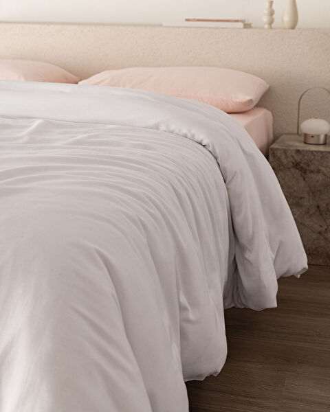 Housse de couette double en satin 100 % coton Ciel - Blanc - 2