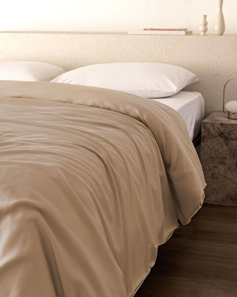 Housse de couette double en satin 100 % coton Ciel - Beige - 2