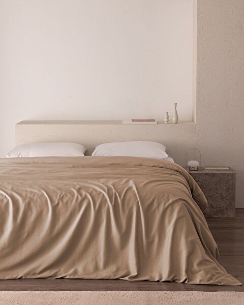 Housse de couette double en satin 100 % coton Ciel - Beige - 0