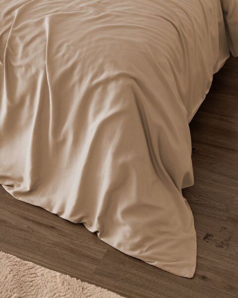 Housse de couette double en satin 100 % coton Ciel - Beige - 1