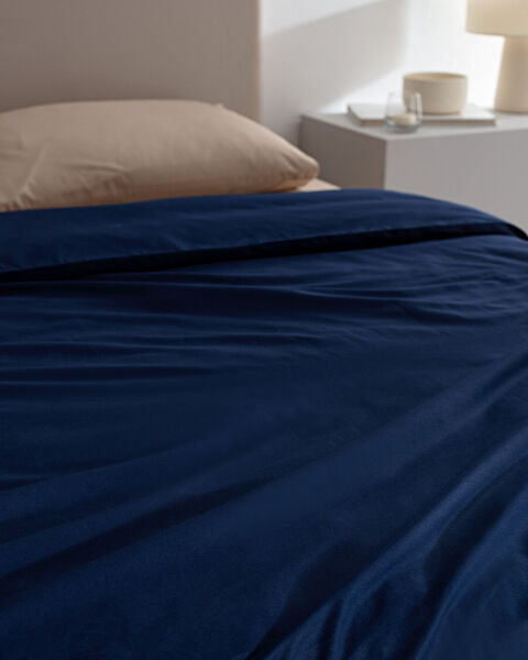 Manon King Size 100% Cotton Ranforce Plain Duvet Cover - Navy Blue - 2