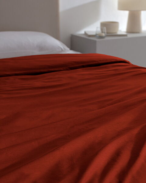 Manon King Size 100% Cotton Ranforce Plain Duvet Cover - Orange - 2