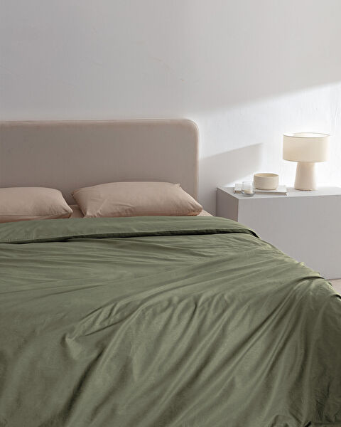 Manon King Size 100% Cotton Ranforce Plain Duvet Cover - Green - 1