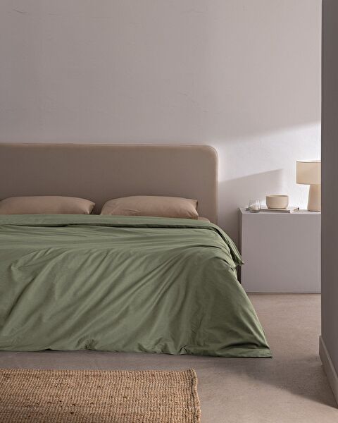 Manon King Size 100% Cotton Ranforce Plain Duvet Cover - Green - 0
