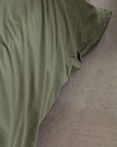 Manon King Size 100% Cotton Ranforce Plain Duvet Cover - Green - 3