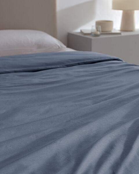 Manon King Size 100% Cotton Ranforce Plain Duvet Cover - Dark Blue - 2