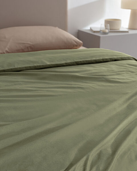 Manon King Size 100% Cotton Ranforce Plain Duvet Cover - Khaki - 2