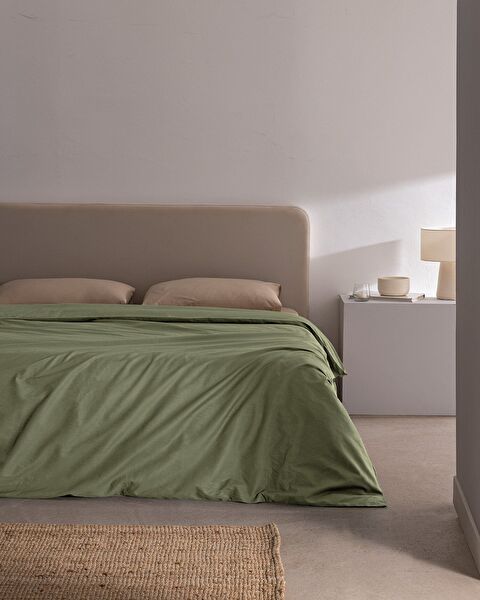 Manon King Size 100% Cotton Ranforce Plain Duvet Cover - Khaki - 0