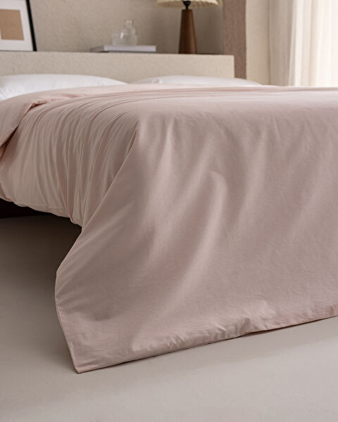 Housse de couette unie Manon King Size 100% coton Ranforce - Poudre - 1