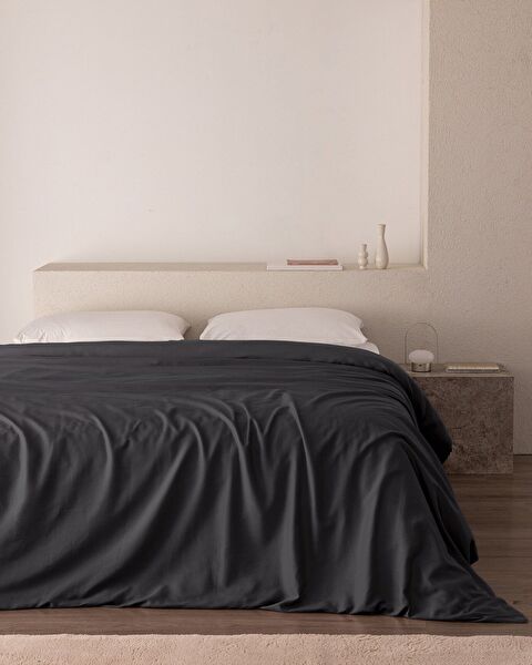 Housse de couette en satin 100 % coton pour très grand lit Ciel - Gris foncé - 0